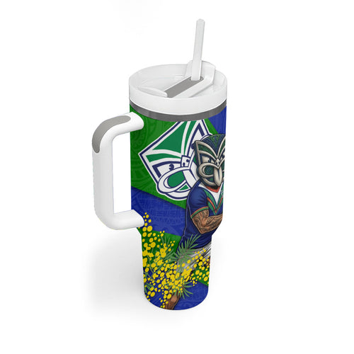 New Zealand Warriors Tumbler With Handle Golden Wattle Floral Polynesian - Australian Flower - Rugby Mascot