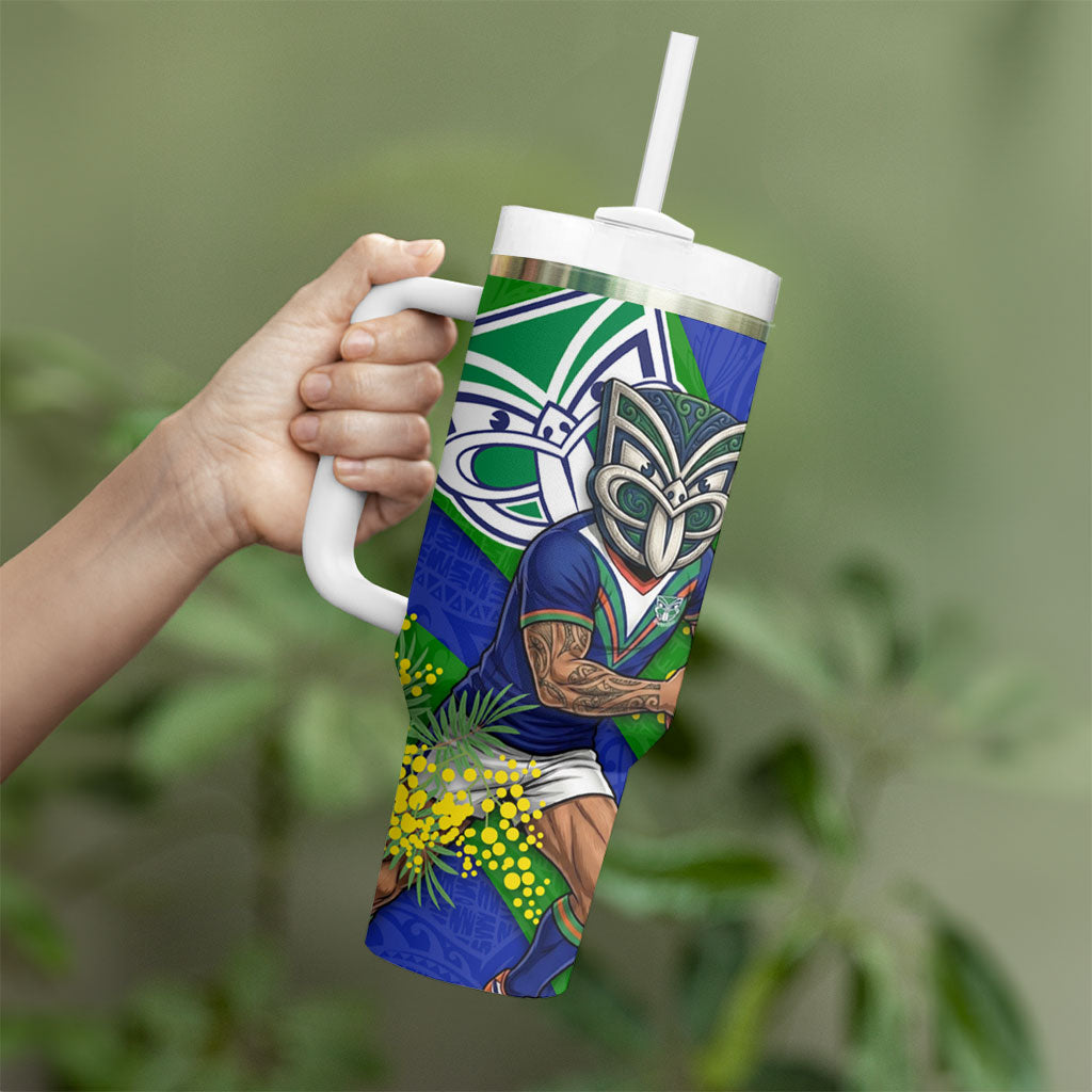 New Zealand Warriors Tumbler With Handle Golden Wattle Floral Polynesian - Australian Flower - Rugby Mascot