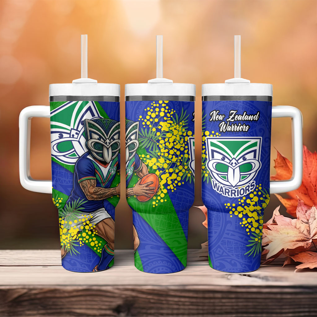New Zealand Warriors Tumbler With Handle Golden Wattle Floral Polynesian - Australian Flower - Rugby Mascot