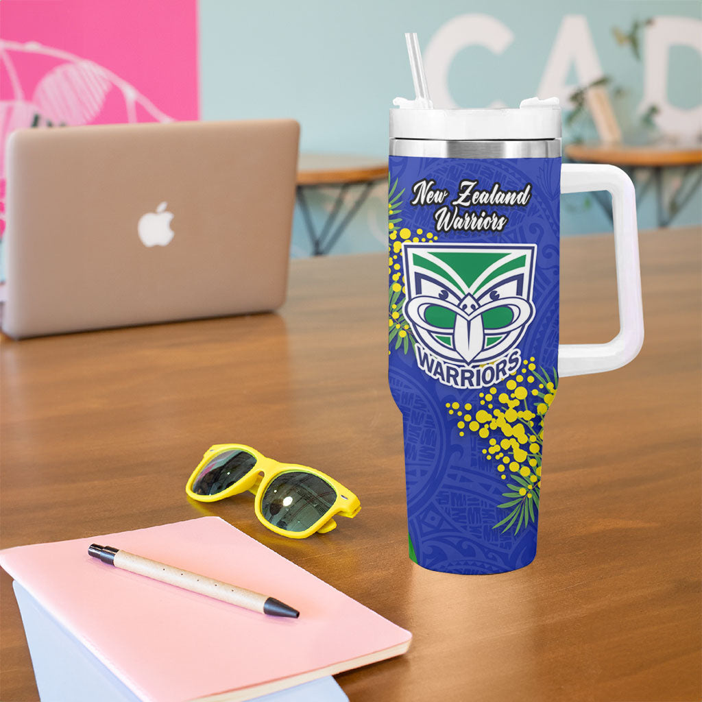 New Zealand Warriors Tumbler With Handle Golden Wattle Floral Polynesian - Australian Flower - Rugby Mascot