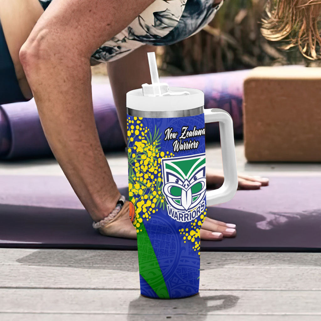 New Zealand Warriors Tumbler With Handle Golden Wattle Floral Polynesian - Australian Flower - Rugby Mascot