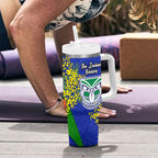 New Zealand Warriors Tumbler With Handle Golden Wattle Floral Polynesian - Australian Flower - Rugby Mascot