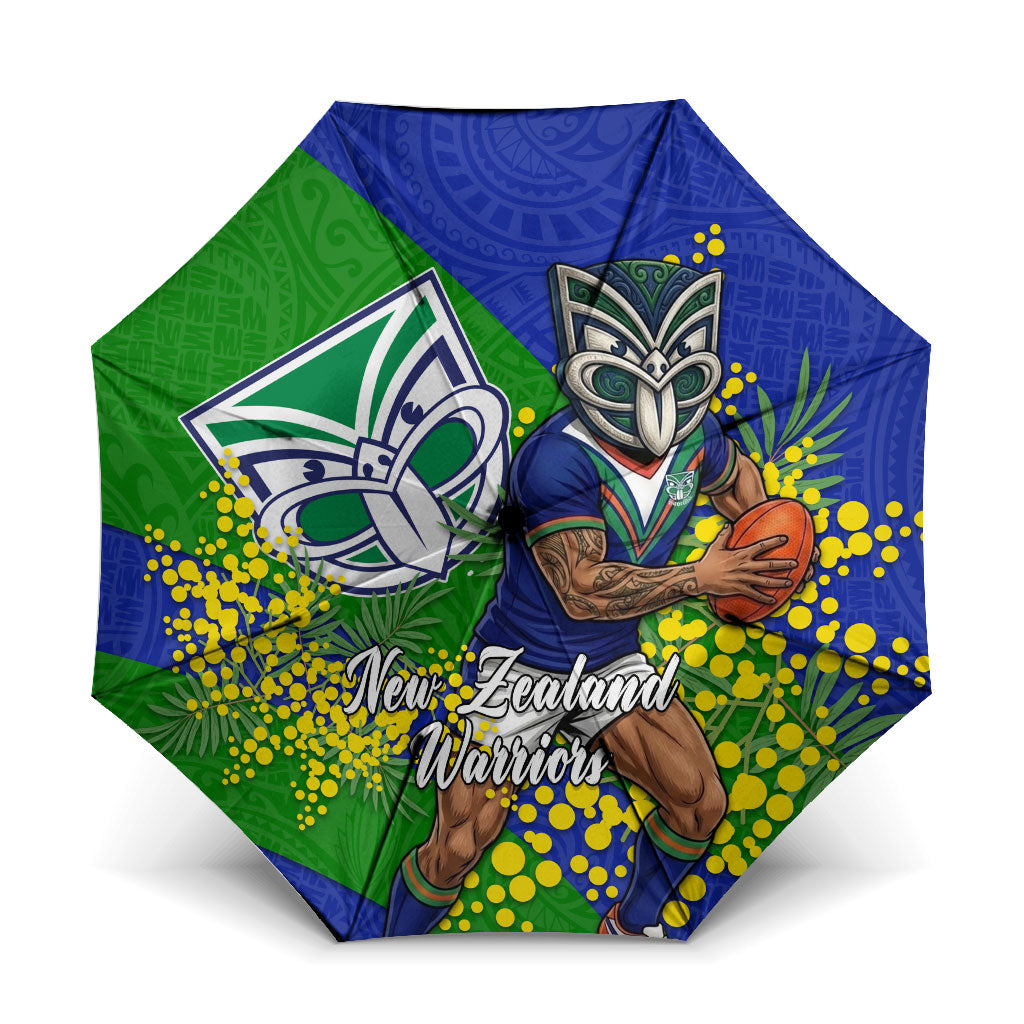 New Zealand Warriors Umbrella Golden Wattle Floral Polynesian - Australian Flower - Rugby Mascot