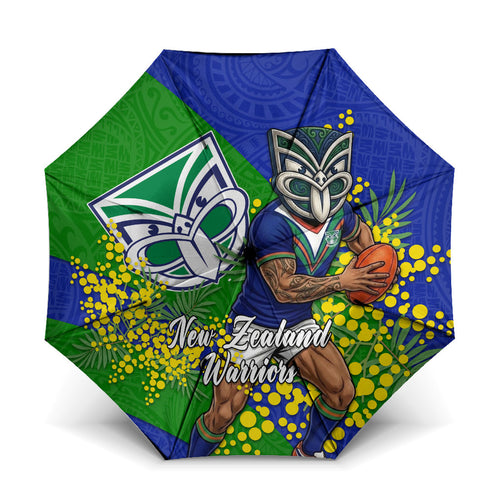 New Zealand Warriors Umbrella Golden Wattle Floral Polynesian - Australian Flower - Rugby Mascot