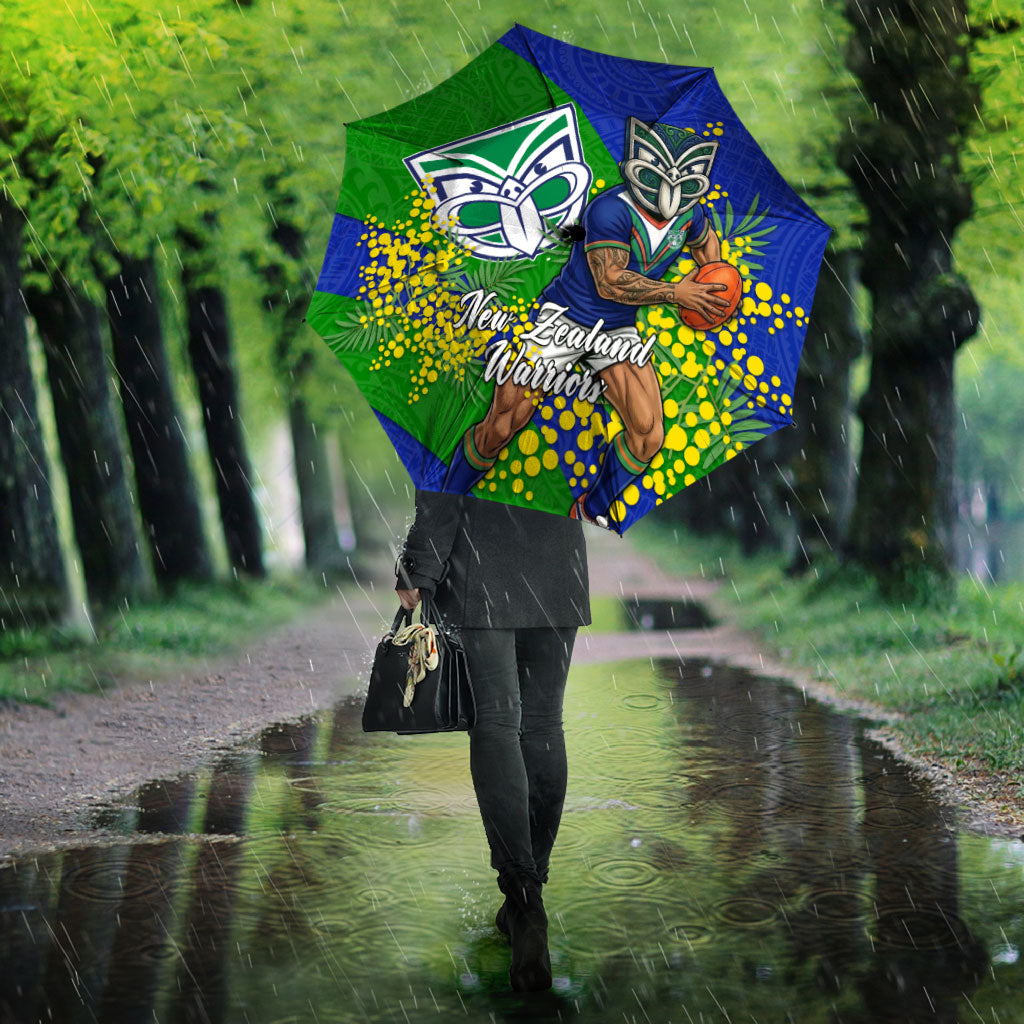 New Zealand Warriors Umbrella Golden Wattle Floral Polynesian - Australian Flower - Rugby Mascot