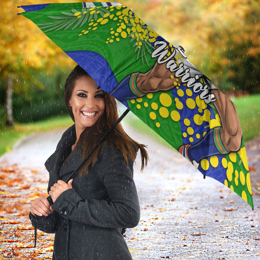 New Zealand Warriors Umbrella Golden Wattle Floral Polynesian - Australian Flower - Rugby Mascot