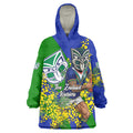 New Zealand Warriors Wearable Blanket Hoodie Golden Wattle Floral Polynesian - Australian Flower - Rugby Mascot