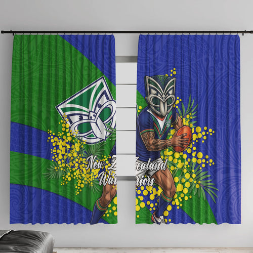 New Zealand Warriors Window Curtain Golden Wattle Floral Polynesian - Australian Flower - Rugby Mascot