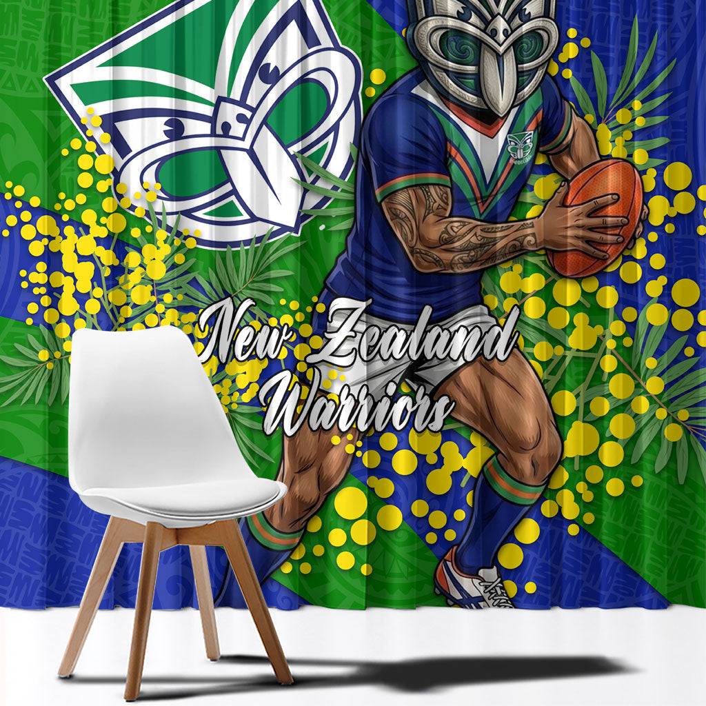 New Zealand Warriors Window Curtain Golden Wattle Floral Polynesian - Australian Flower - Rugby Mascot