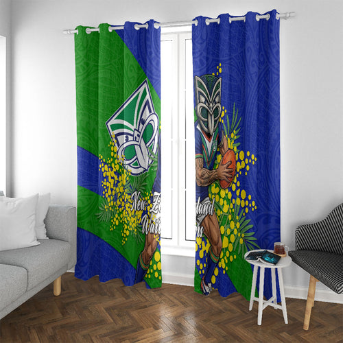 New Zealand Warriors Window Curtain Golden Wattle Floral Polynesian - Australian Flower - Rugby Mascot