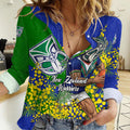 New Zealand Warriors Women Casual Shirt Golden Wattle Floral Polynesian - Australian Flower - Rugby Mascot