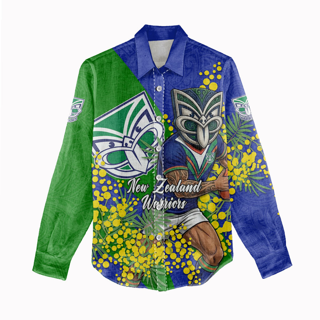 New Zealand Warriors Women Casual Shirt Golden Wattle Floral Polynesian - Australian Flower - Rugby Mascot
