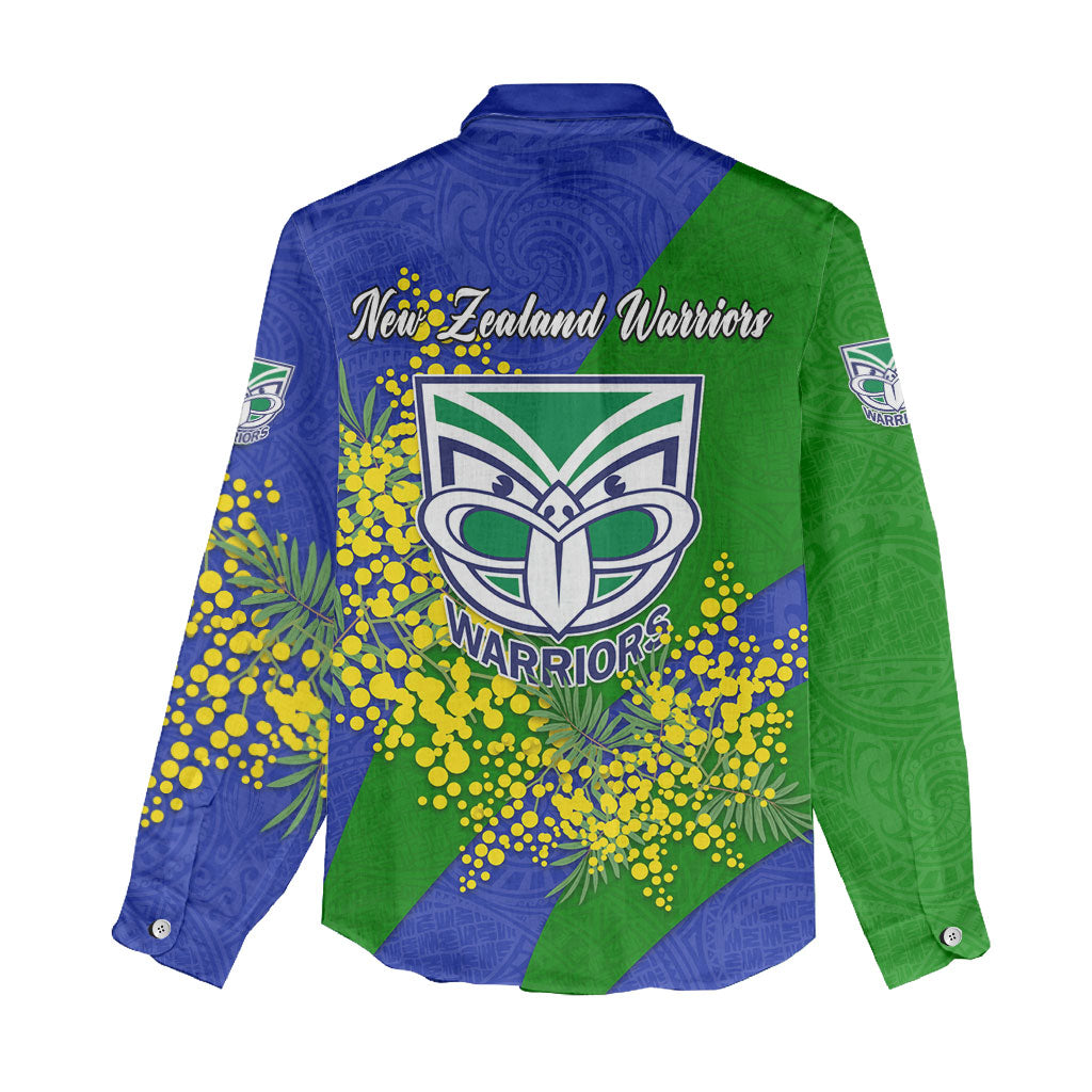 New Zealand Warriors Women Casual Shirt Golden Wattle Floral Polynesian - Australian Flower - Rugby Mascot