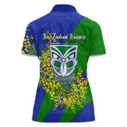 New Zealand Warriors Women Polo Shirt Golden Wattle Floral Polynesian - Australian Flower - Rugby Mascot