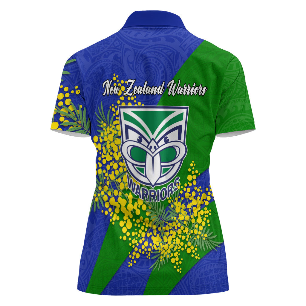 New Zealand Warriors Women Polo Shirt Golden Wattle Floral Polynesian - Australian Flower - Rugby Mascot