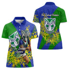 New Zealand Warriors Women Polo Shirt Golden Wattle Floral Polynesian - Australian Flower - Rugby Mascot