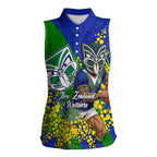 New Zealand Warriors Women Sleeveless Polo Shirt Golden Wattle Floral Polynesian - Australian Flower - Rugby Mascot