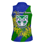 New Zealand Warriors Women Sleeveless Polo Shirt Golden Wattle Floral Polynesian - Australian Flower - Rugby Mascot