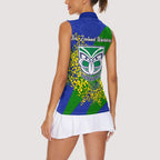 New Zealand Warriors Women Sleeveless Polo Shirt Golden Wattle Floral Polynesian - Australian Flower - Rugby Mascot