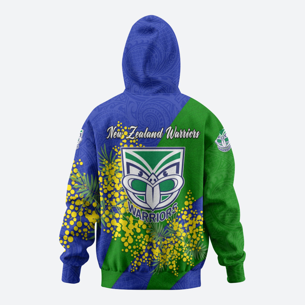 New Zealand Warriors Zip Hoodie Golden Wattle Floral Polynesian - Australian Flower - Rugby Mascot
