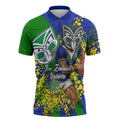 New Zealand Warriors Zipper Polo Shirt Golden Wattle Floral Polynesian - Australian Flower - Rugby Mascot