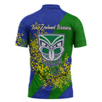 New Zealand Warriors Zipper Polo Shirt Golden Wattle Floral Polynesian - Australian Flower - Rugby Mascot