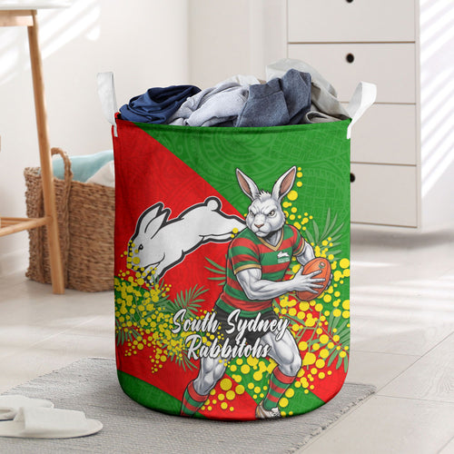 South Sydney Rabbitohs Laundry Basket Golden Wattle Floral Polynesian - Australian Flower - Rugby Mascot