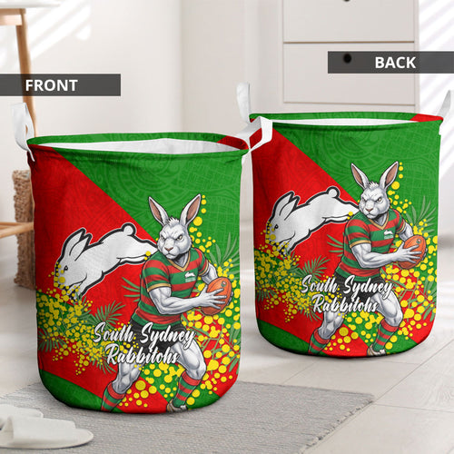 South Sydney Rabbitohs Laundry Basket Golden Wattle Floral Polynesian - Australian Flower - Rugby Mascot