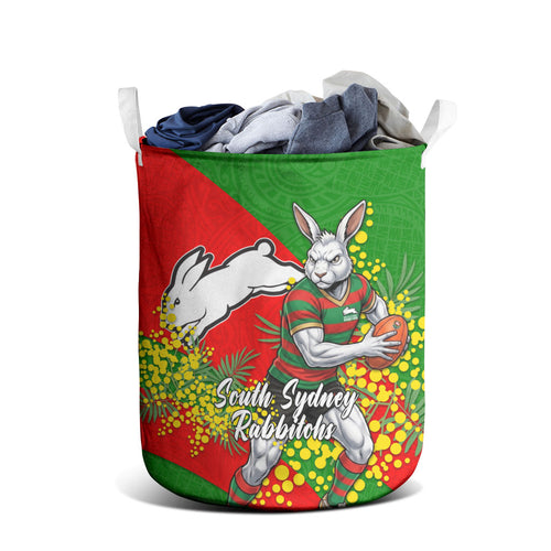 South Sydney Rabbitohs Laundry Basket Golden Wattle Floral Polynesian - Australian Flower - Rugby Mascot