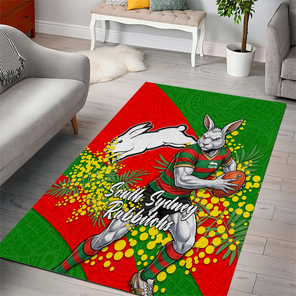 South Sydney Rabbitohs Area Rug Golden Wattle Floral Polynesian - Australian Flower - Rugby Mascot