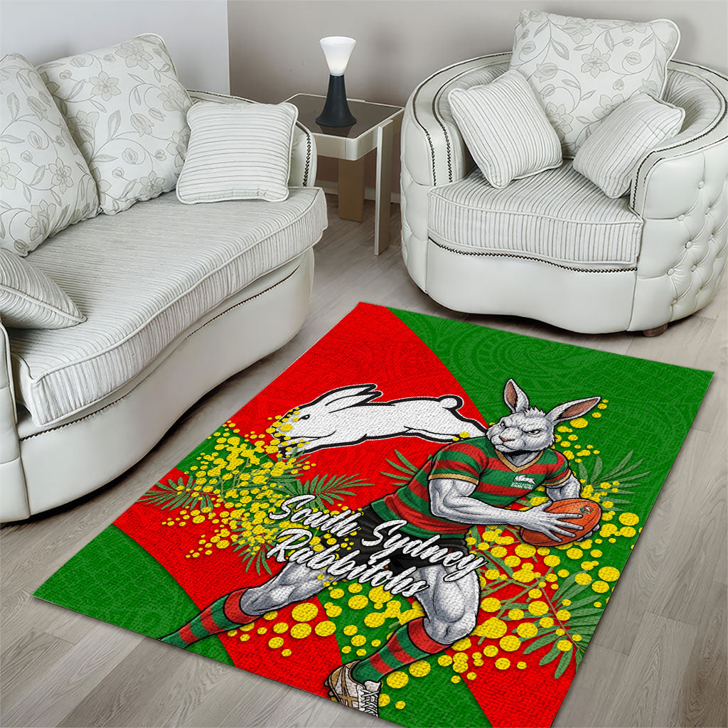 South Sydney Rabbitohs Area Rug Golden Wattle Floral Polynesian - Australian Flower - Rugby Mascot
