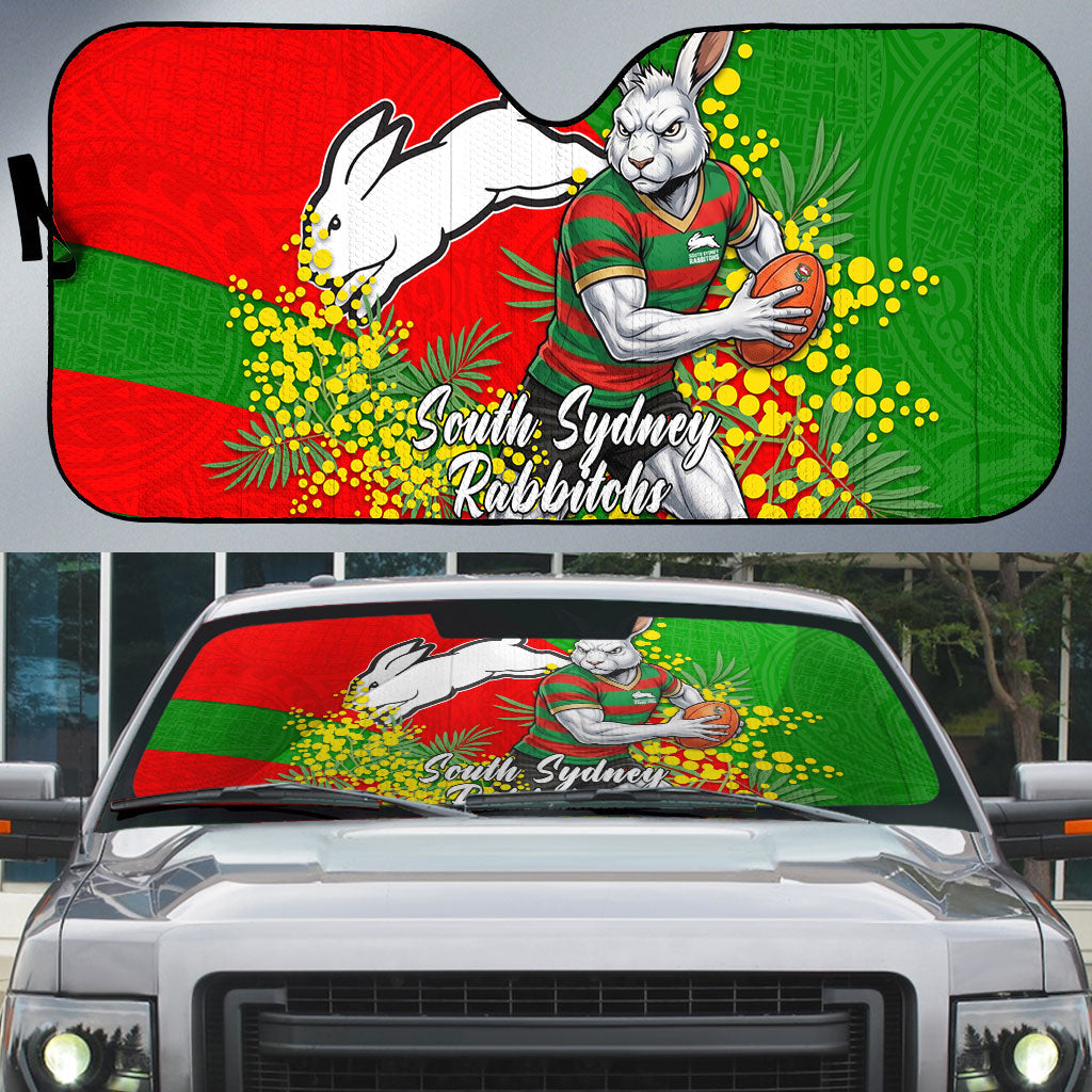South Sydney Rabbitohs Auto Sun Shade Golden Wattle Floral Polynesian - Australian Flower - Rugby Mascot