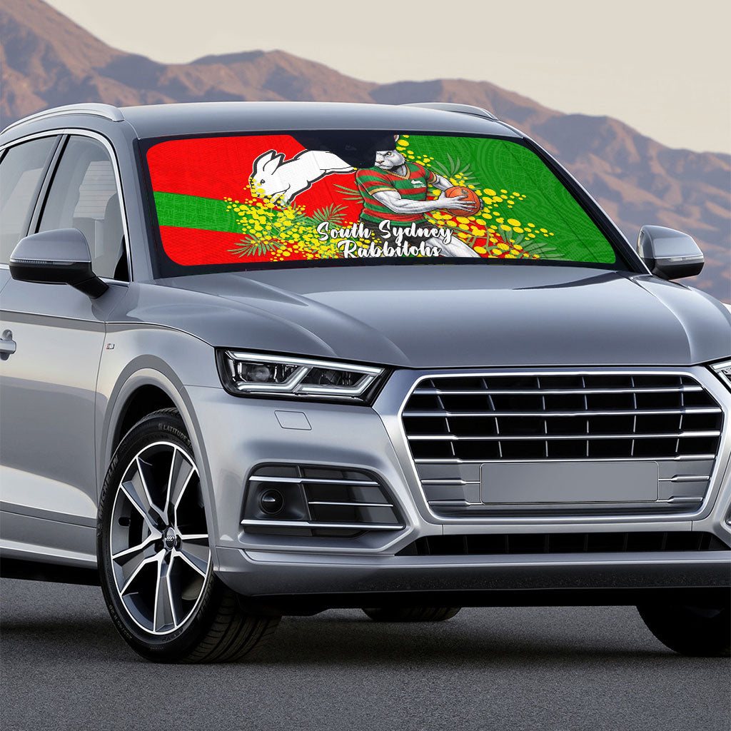 South Sydney Rabbitohs Auto Sun Shade Golden Wattle Floral Polynesian - Australian Flower - Rugby Mascot