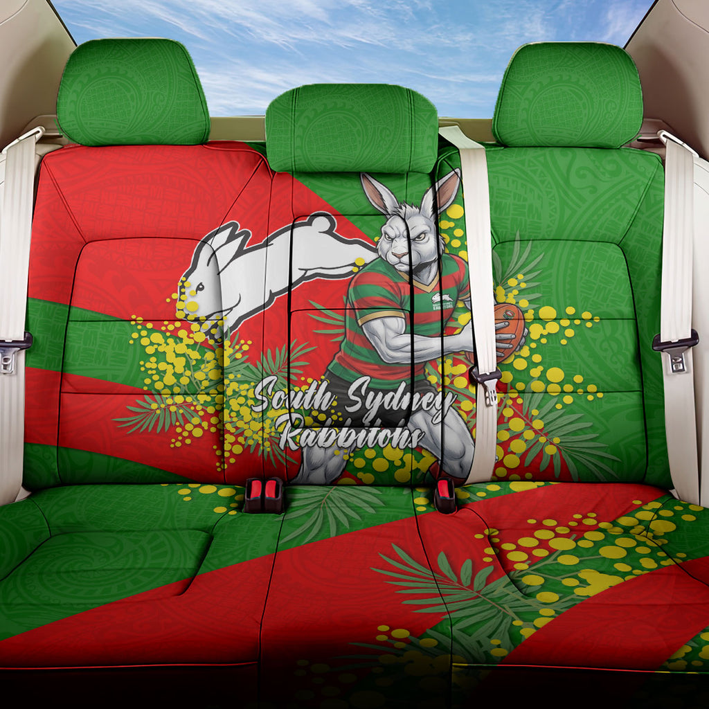 South Sydney Rabbitohs Back Car Seat Cover Golden Wattle Floral Polynesian - Australian Flower - Rugby Mascot