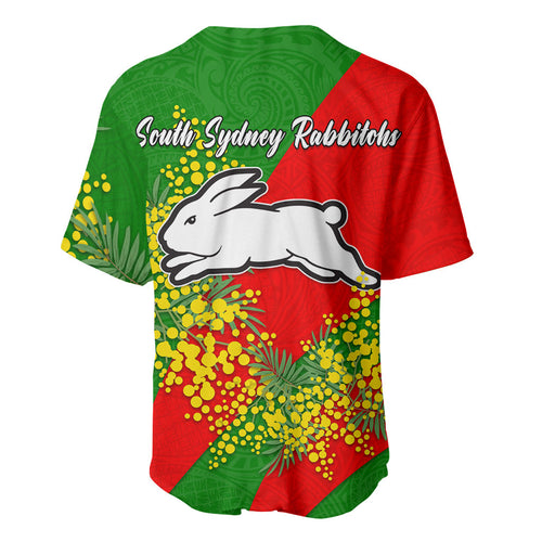 South Sydney Rabbitohs Baseball Jersey Golden Wattle Floral Polynesian - Australian Flower - Rugby Mascot