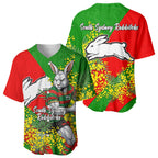 South Sydney Rabbitohs Baseball Jersey Golden Wattle Floral Polynesian - Australian Flower - Rugby Mascot