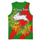 South Sydney Rabbitohs Basketball Jersey Golden Wattle Floral Polynesian - Australian Flower - Rugby Mascot