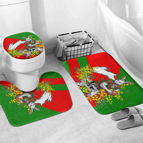 South Sydney Rabbitohs Bathroom Set Golden Wattle Floral Polynesian - Australian Flower - Rugby Mascot