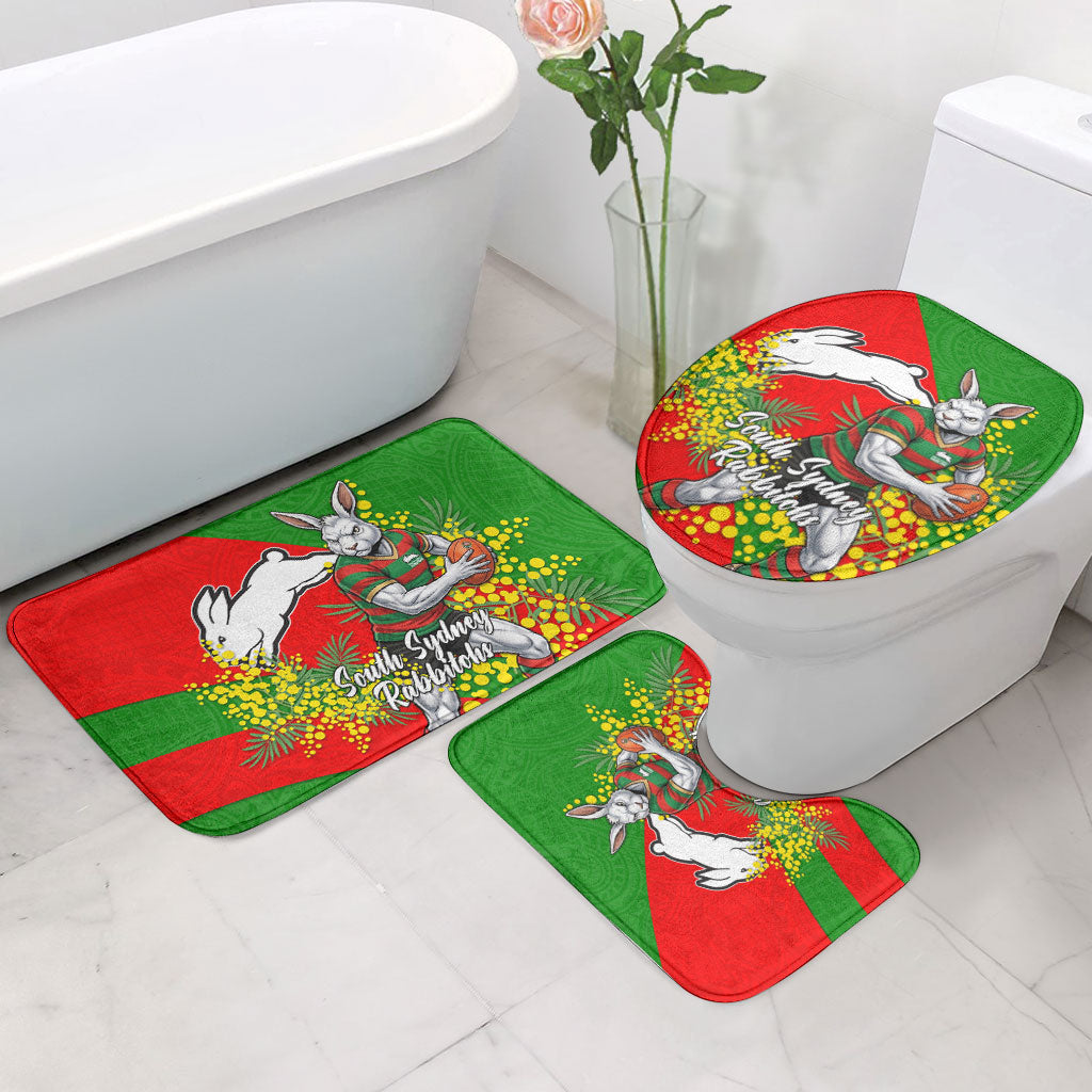 South Sydney Rabbitohs Bathroom Set Golden Wattle Floral Polynesian - Australian Flower - Rugby Mascot