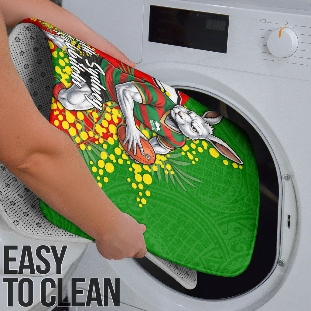 South Sydney Rabbitohs Bathroom Set Golden Wattle Floral Polynesian - Australian Flower - Rugby Mascot