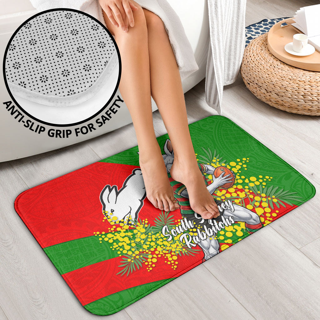 South Sydney Rabbitohs Bathroom Set Golden Wattle Floral Polynesian - Australian Flower - Rugby Mascot