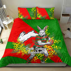 South Sydney Rabbitohs Bedding Set Golden Wattle Floral Polynesian - Australian Flower - Rugby Mascot