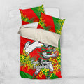 South Sydney Rabbitohs Bedding Set Golden Wattle Floral Polynesian - Australian Flower - Rugby Mascot