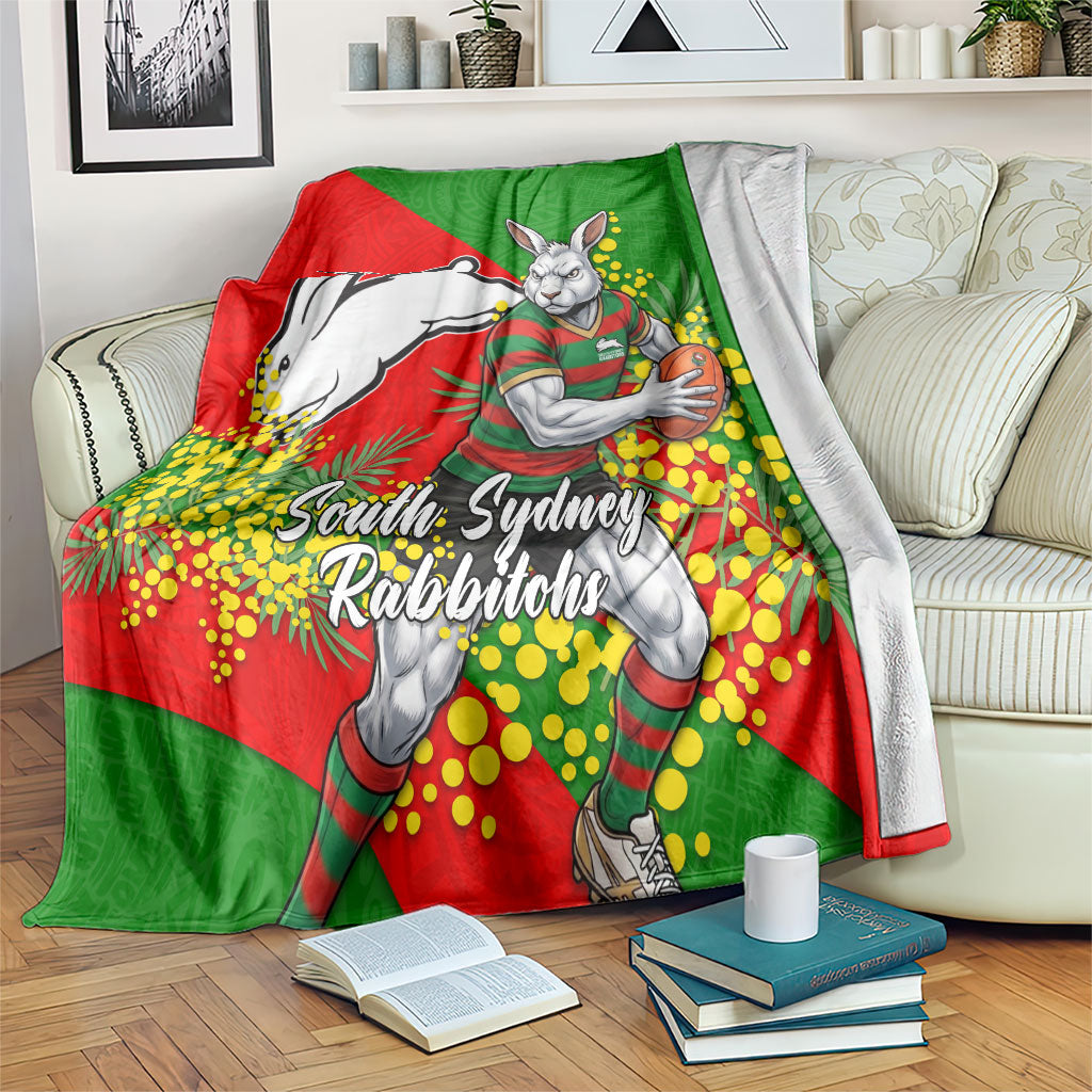 South Sydney Rabbitohs Blanket Golden Wattle Floral Polynesian - Australian Flower - Rugby Mascot