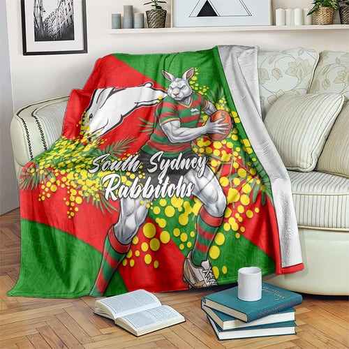 South Sydney Rabbitohs Blanket Golden Wattle Floral Polynesian - Australian Flower - Rugby Mascot