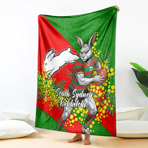 South Sydney Rabbitohs Blanket Golden Wattle Floral Polynesian - Australian Flower - Rugby Mascot