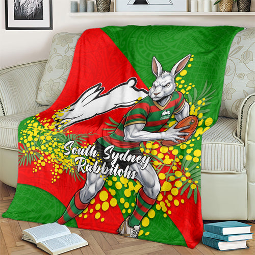 South Sydney Rabbitohs Blanket Golden Wattle Floral Polynesian - Australian Flower - Rugby Mascot
