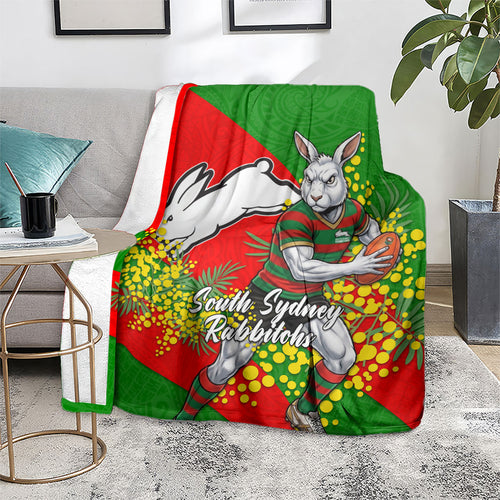 South Sydney Rabbitohs Blanket Golden Wattle Floral Polynesian - Australian Flower - Rugby Mascot