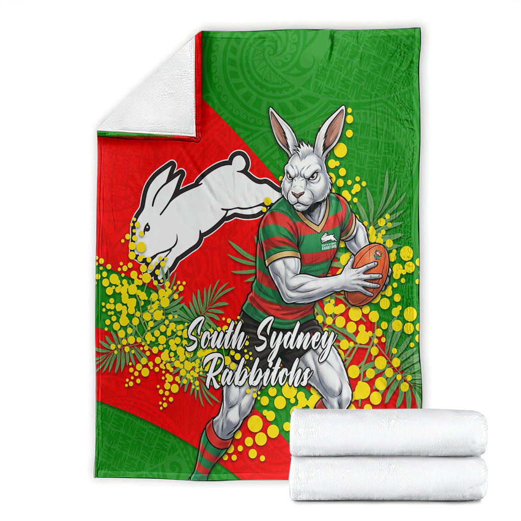 South Sydney Rabbitohs Blanket Golden Wattle Floral Polynesian - Australian Flower - Rugby Mascot
