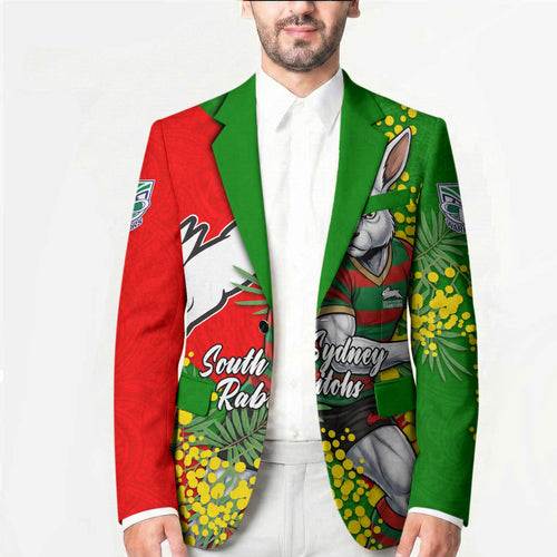 South Sydney Rabbitohs Blazer Golden Wattle Floral Polynesian - Australian Flower - Rugby Mascot